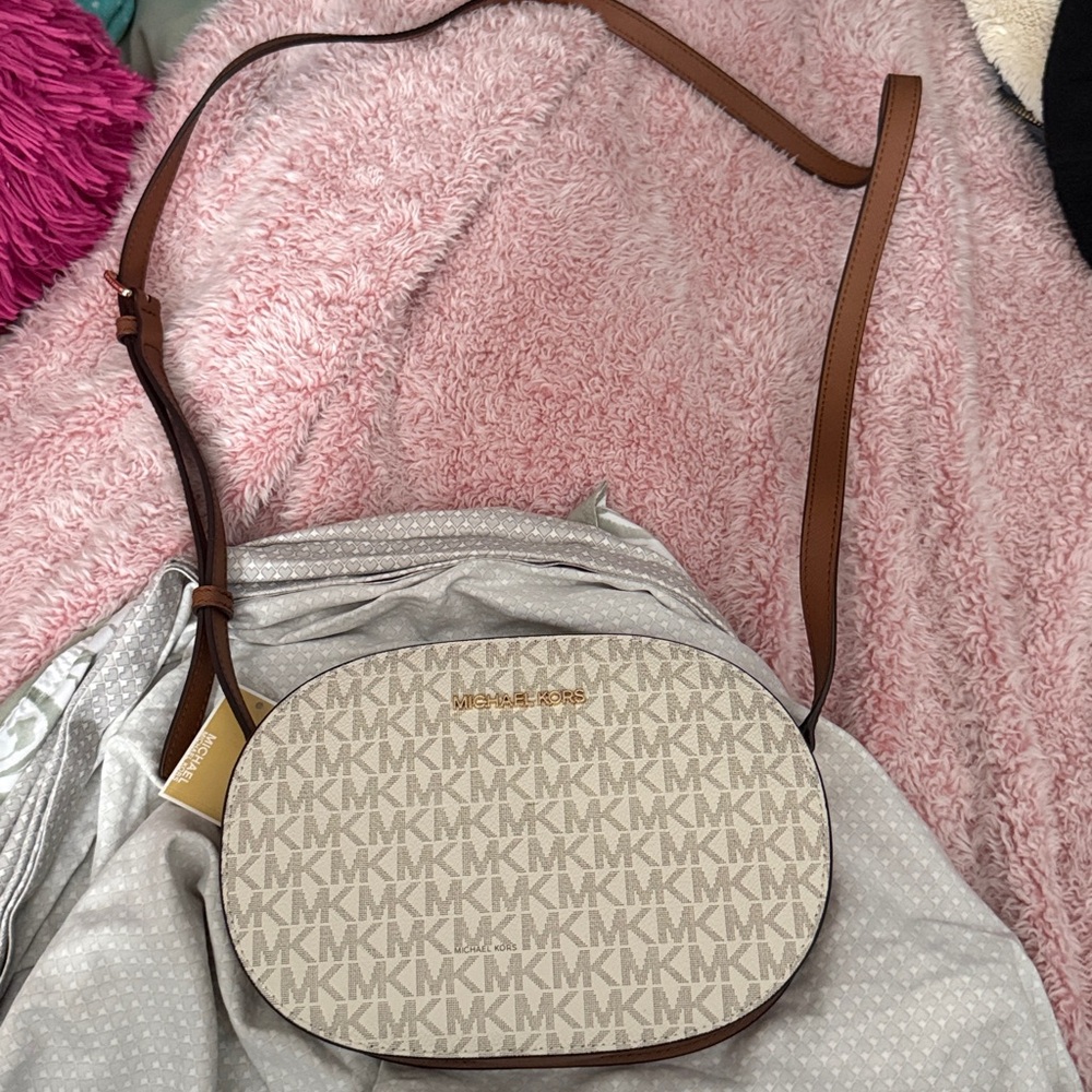 Michael Kors Signature Cream and Brown Crossbody Bag